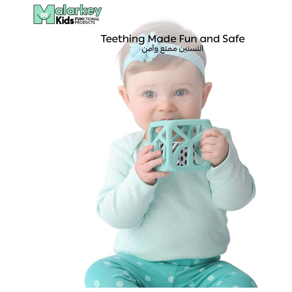 Chew Cube - Easy-Grip silicone Teether Rattle - Mint Green