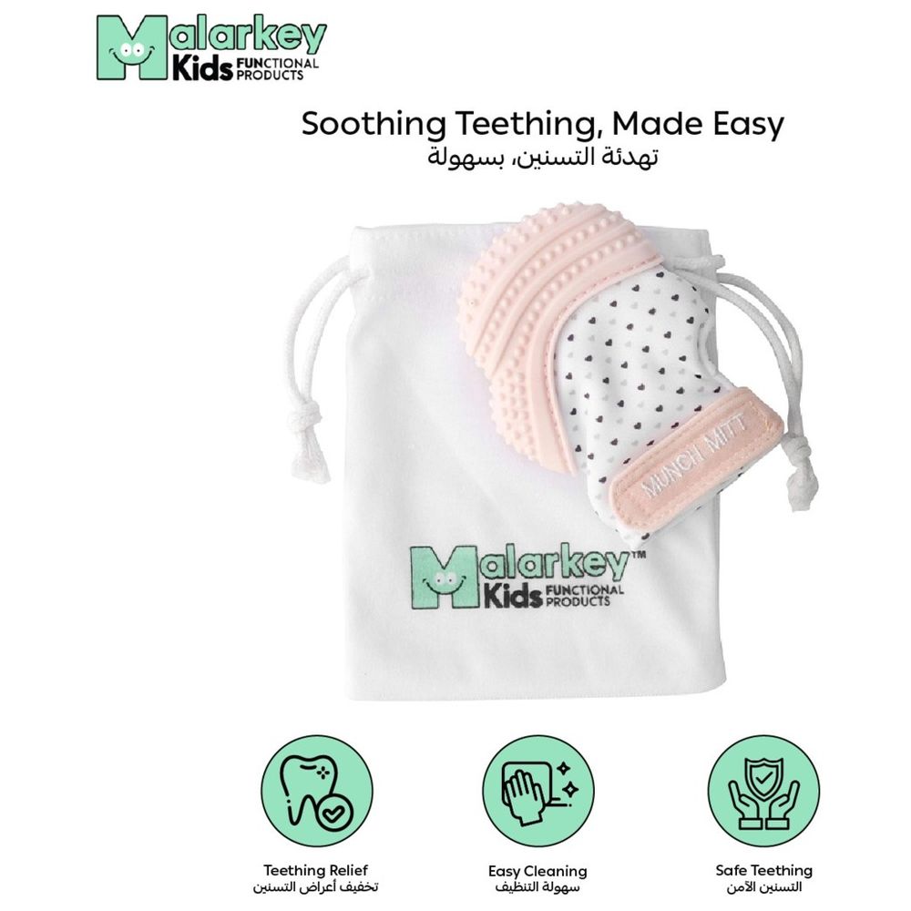 Munch Mitt - Teething Mitten - Pastel Pink Hearts
