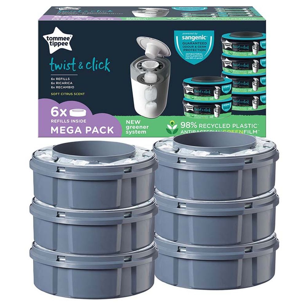 Tommee Tippee Twist and Click Advanced Nappy Disposal Sangenic Tec Refills - Pack of 6