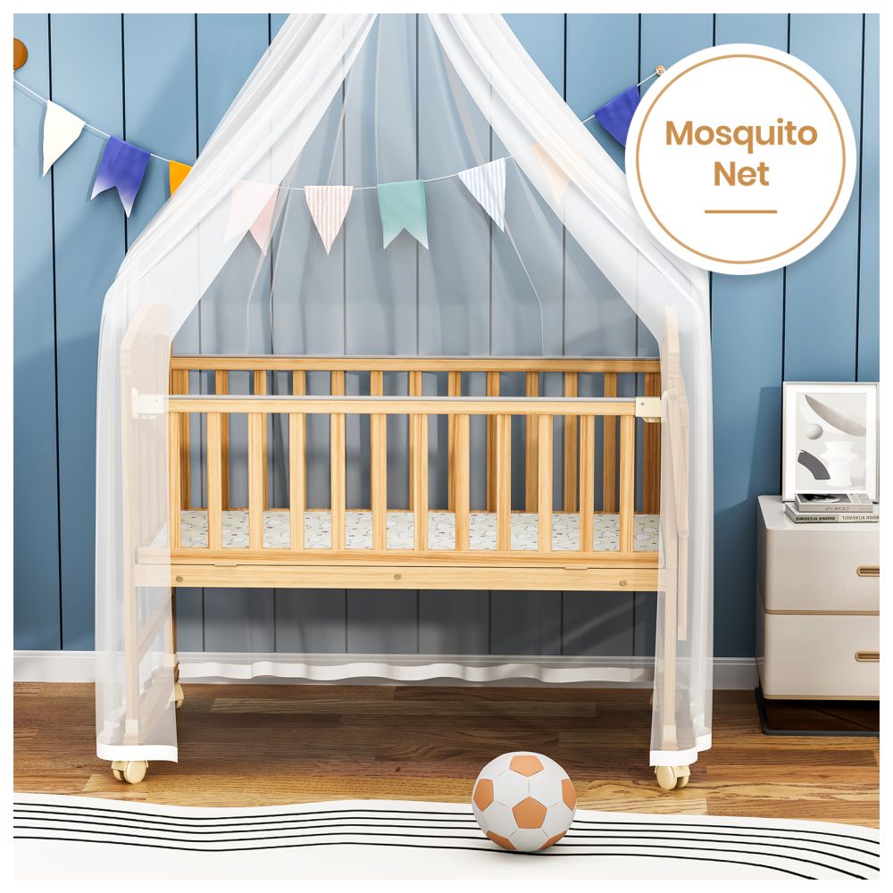 Teknum - 7-in-1 Convertible Kids Bed & Bedside Crib with Mattress, Mosquito Net & Detachable Wheels