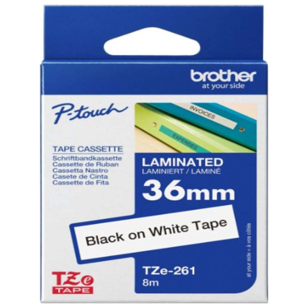 Brother - 36mm Black On White Laminated Label Tape TZE-261