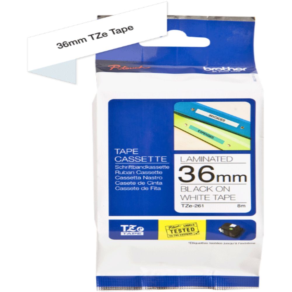 Brother - 36mm Black On White Laminated Label Tape TZE-261