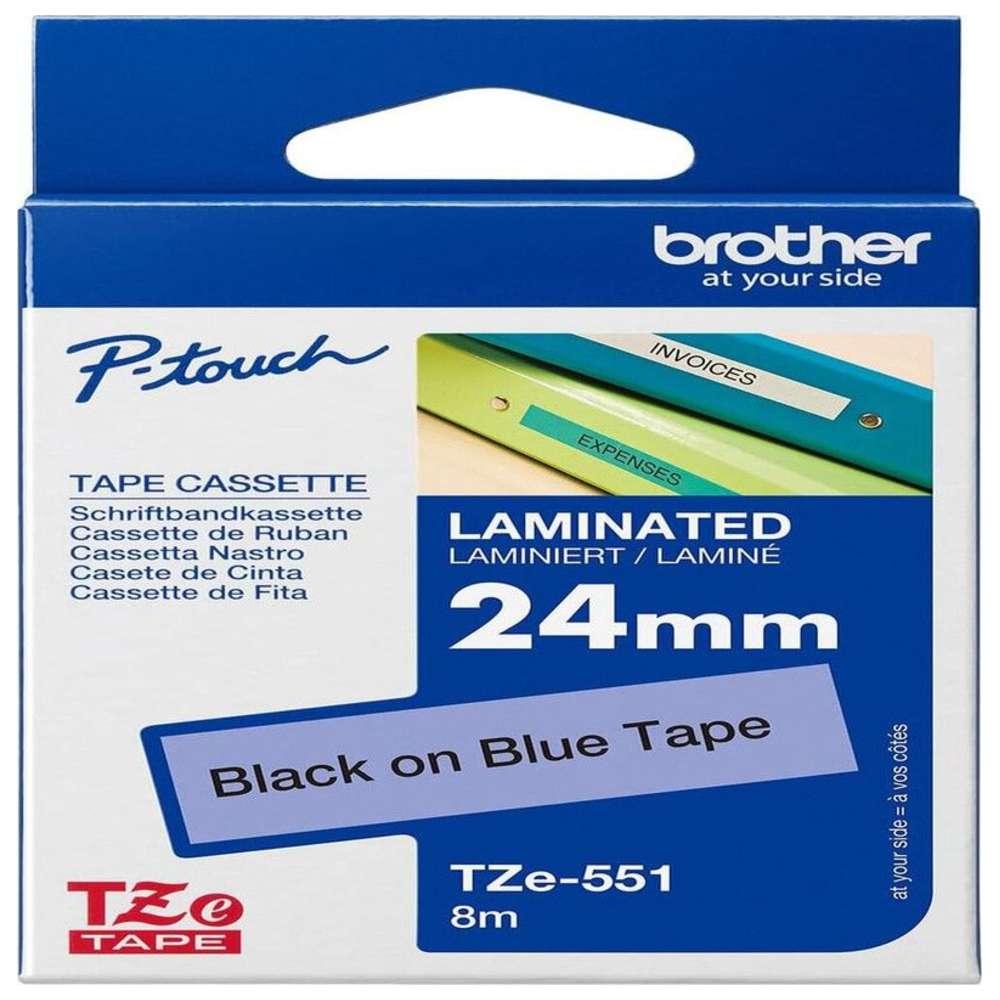 Brother - 24mm Black On Blue Laminated Label Tape TZE-551