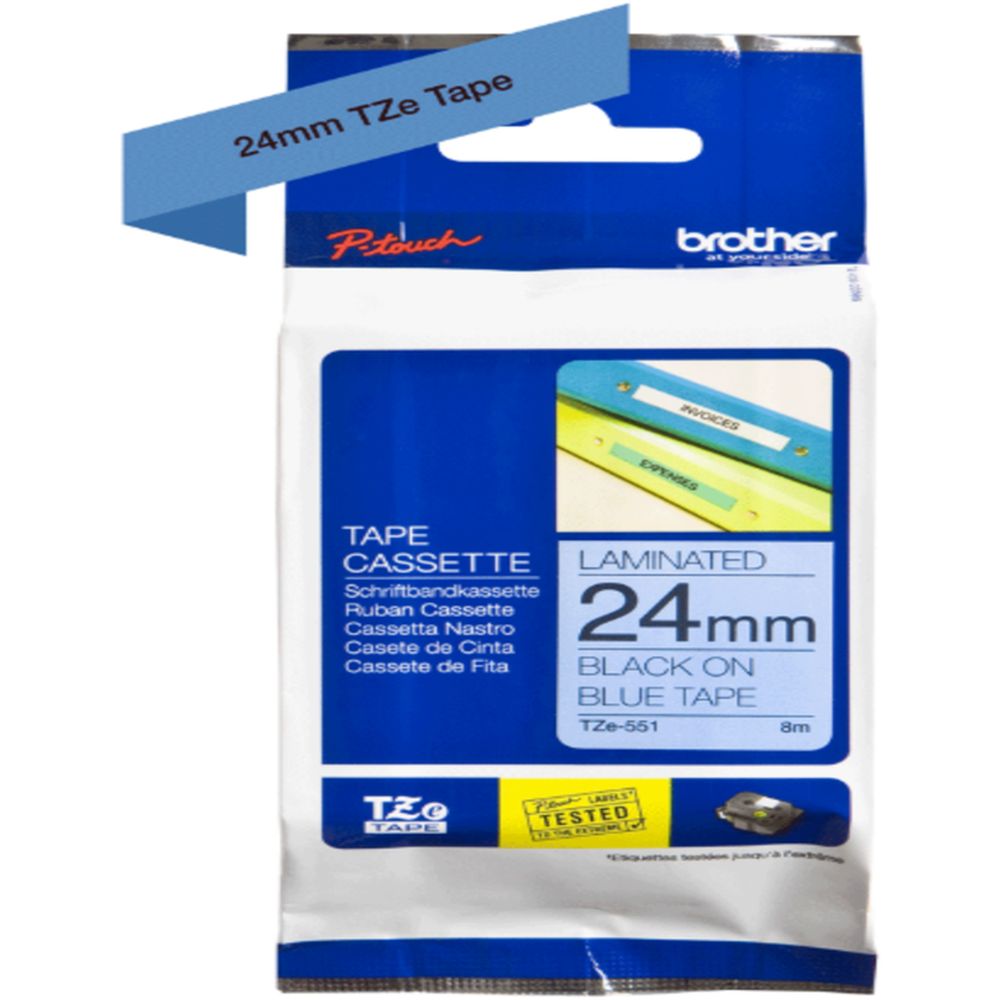 Brother - 24mm Black On Blue Laminated Label Tape TZE-551