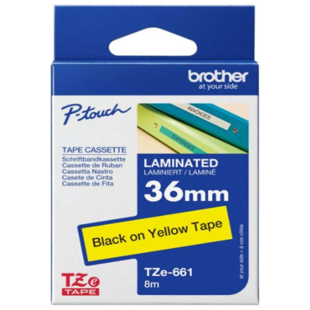 Brother - 36mm Black On Yellow Laminated Label Tape TZE-661