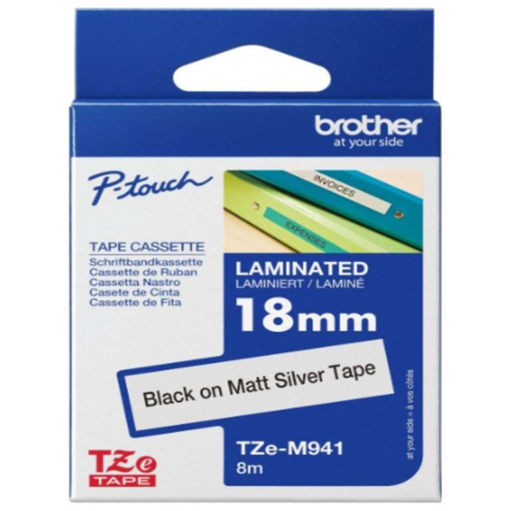 Brother - Black On Matt Silver Laminated Tape TZE-M941 - 18 mm