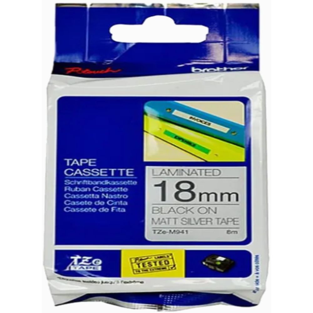 Brother - Black On Matt Silver Laminated Tape TZE-M941 - 18 mm