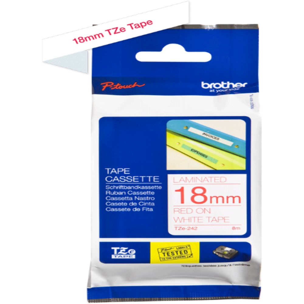 Brother - Red On White Laminated Label Tape TZE-242 - 18 mm