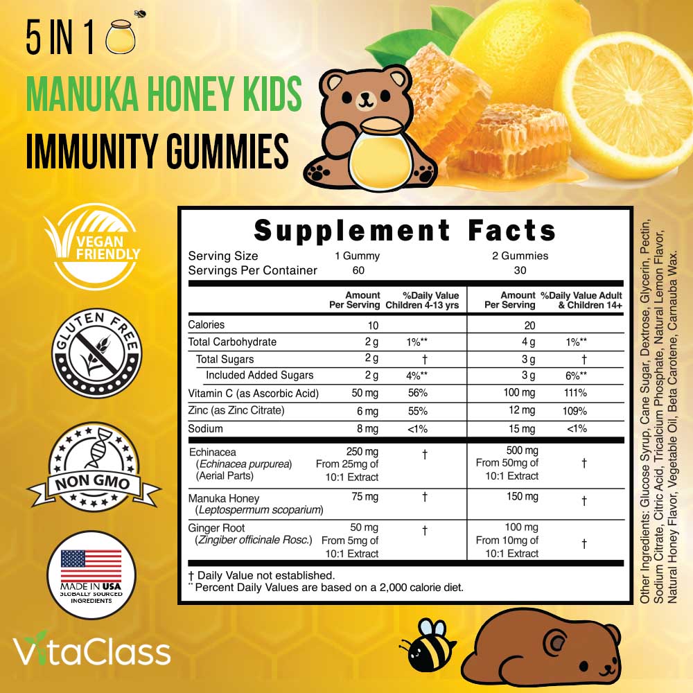 Vitaclass - 5-in-1 Manuka Honey Immunity Gummies For Chidren - 60's