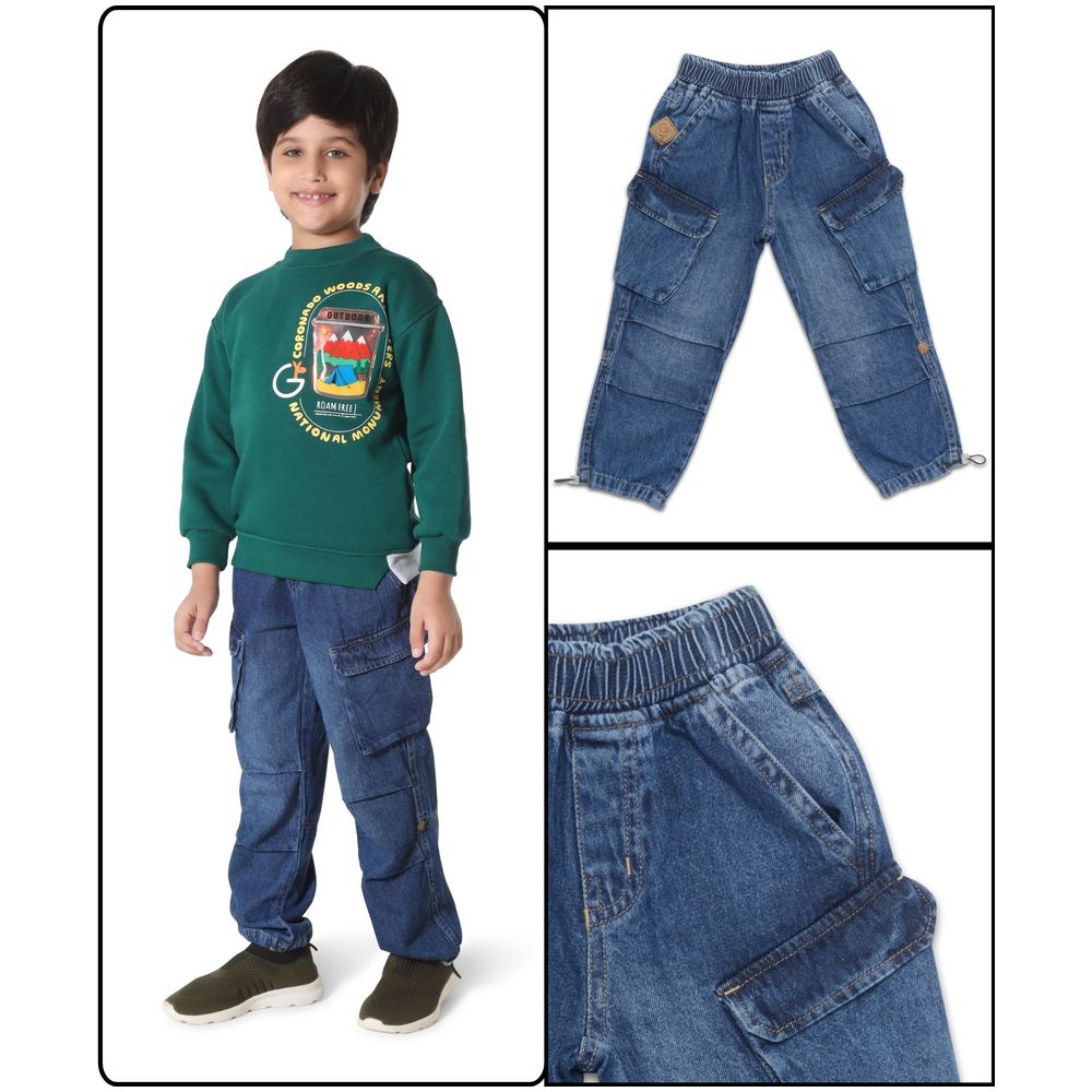 Little Kangaroos - Boy Elasticated Cargo Jeans - Dark Blue
