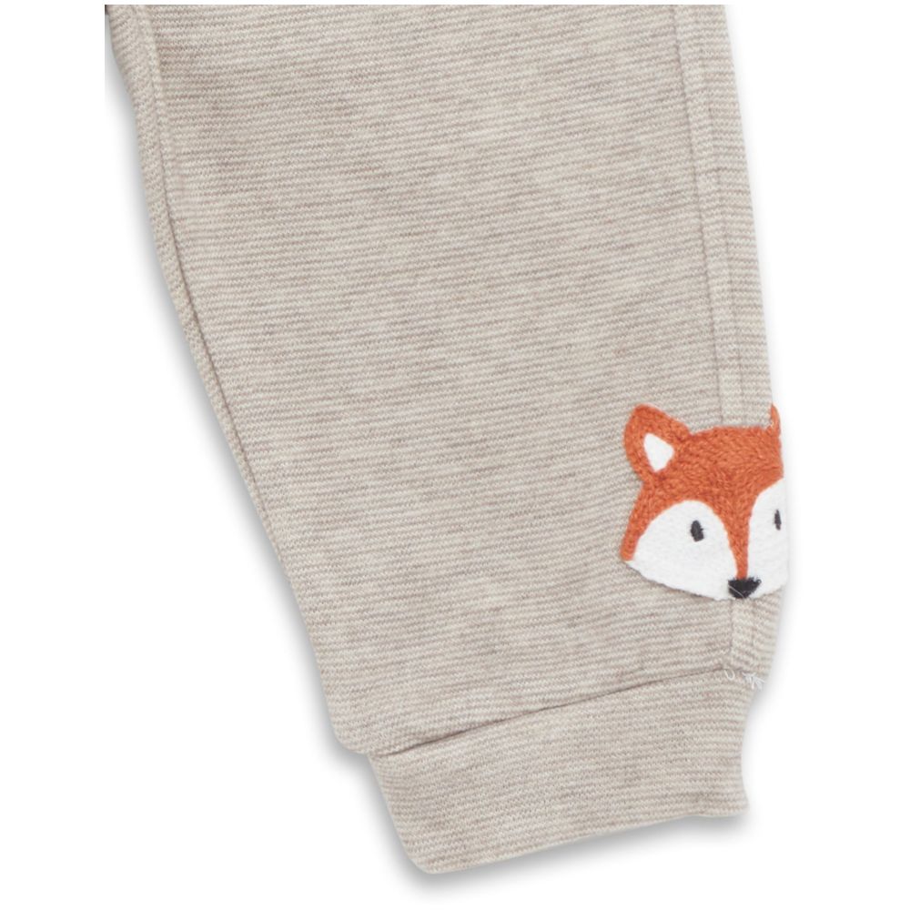 Little Kangaroos - Baby Boy Fox Design Joggers - Beige
