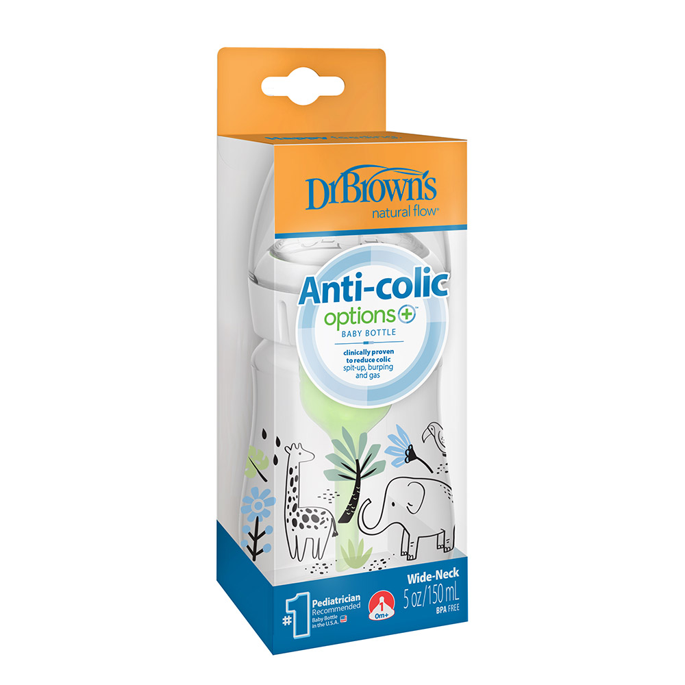 Dr. Brown's Polypropylene Wide-Neck Anti-Colic Options+ Baby Bottle - Jungle Elephant - 150 ml
