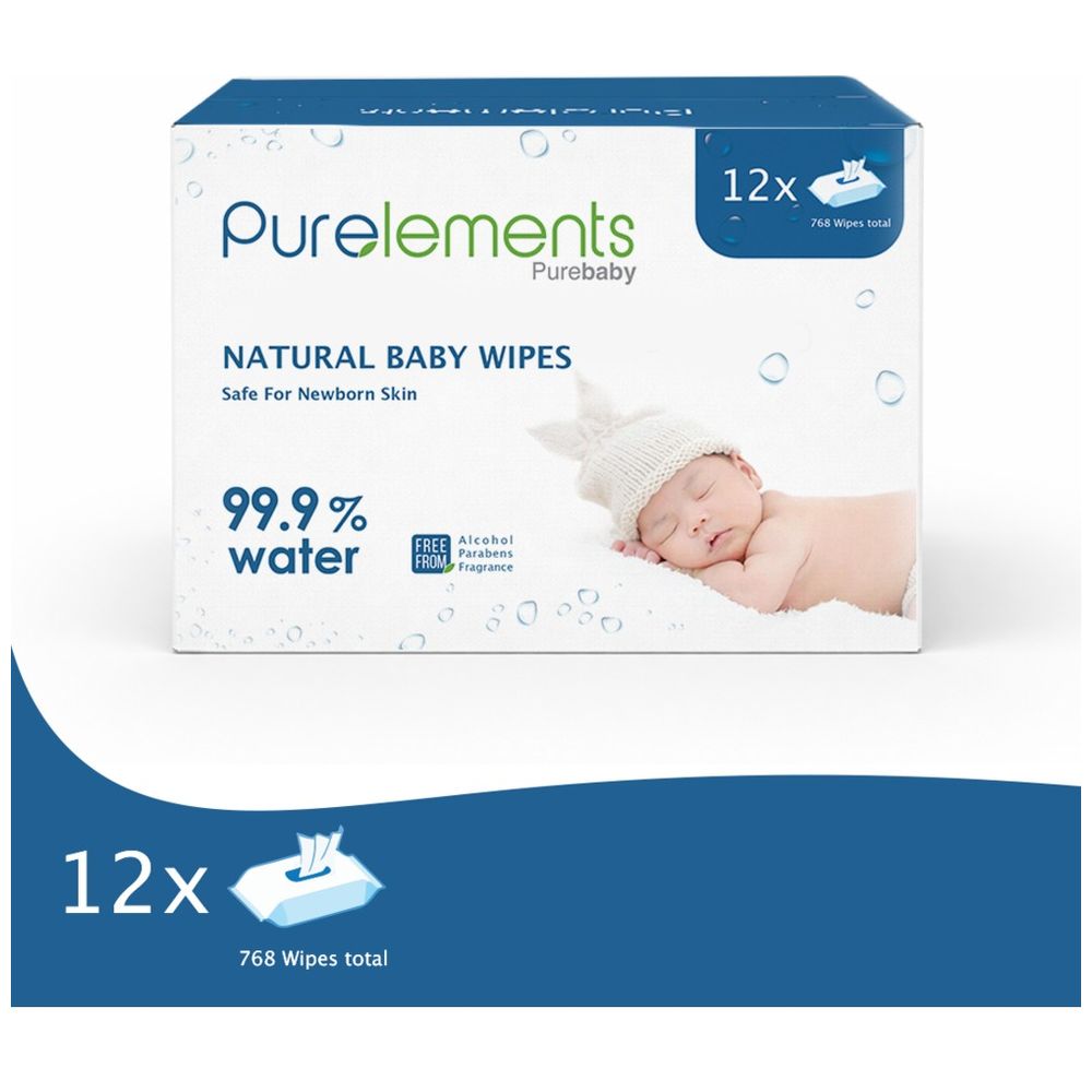 Purelements - 99.9% Water Wipes - Pack of 768 pcs for Newborn & Sensitive Skin