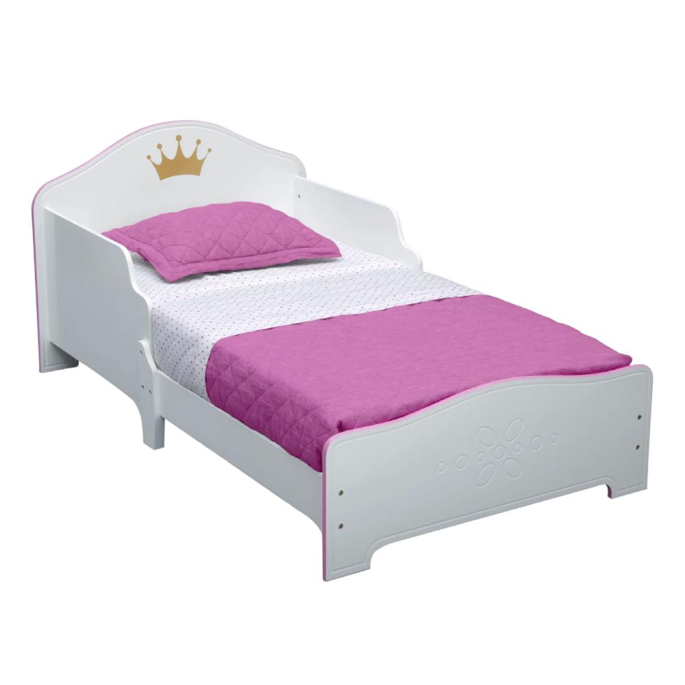 Delta Children - Princess Crown Toddler Bed - Pink & White Wooden Frame