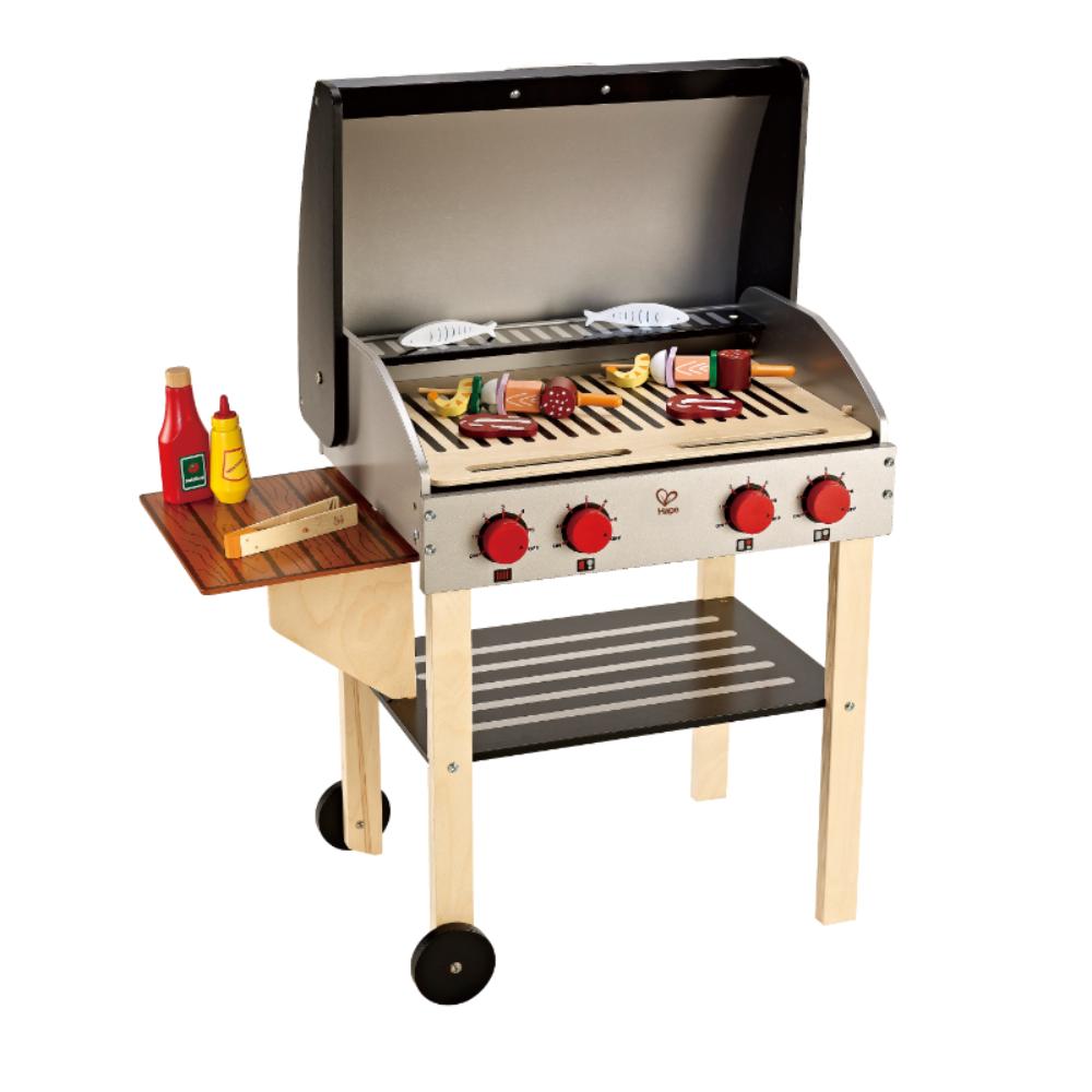 Hape - Wooden Gourmet Grill With Food 22pcs BBQ and Shish Kabab Kitchen Playset