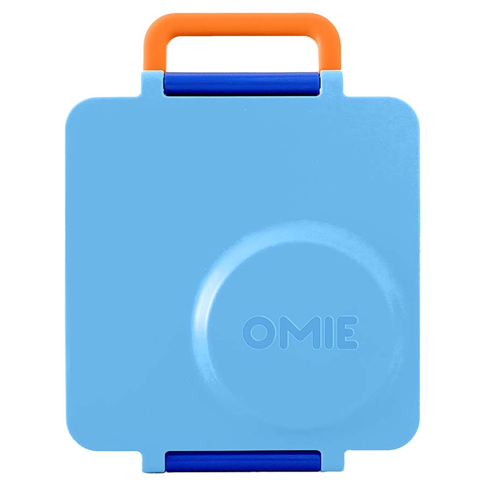 OmieBox - 3 Compartments Bento Box With Insulated Thermos, Utensil & Holder Set - Blue - 4 Pcs