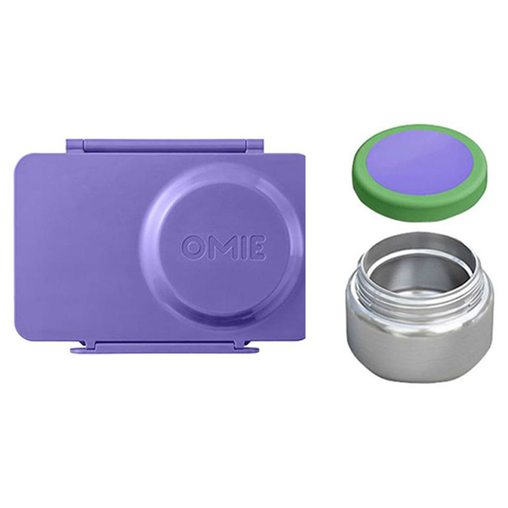 OmieBox - 2 Compartment Bento Box With Thermos, Ice Pack And Utensil Set - Purple -  6 Pcs