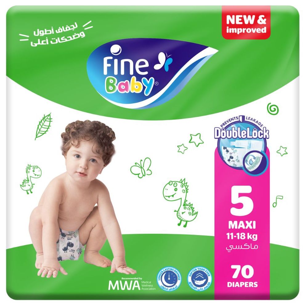 Fine Baby - DoubleLock Technology Diapers - Size 5 - Maxi - 11-18kg - Pack of 3 - 210 Pcs