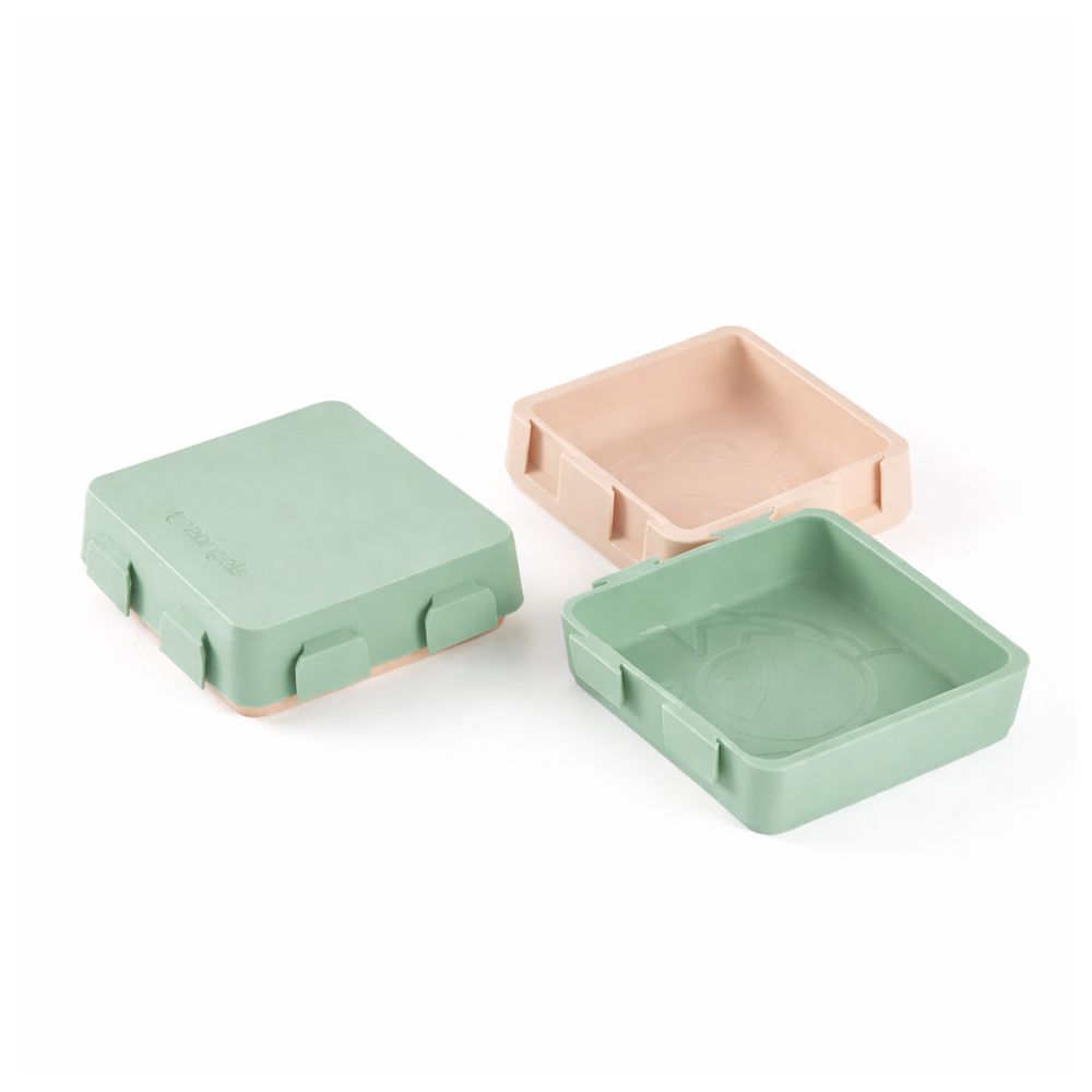 2angels - 2-Pack Silicone Spoons with Travel Case And 2 in 1 Silicone Plate - Summer Leaf/Latte