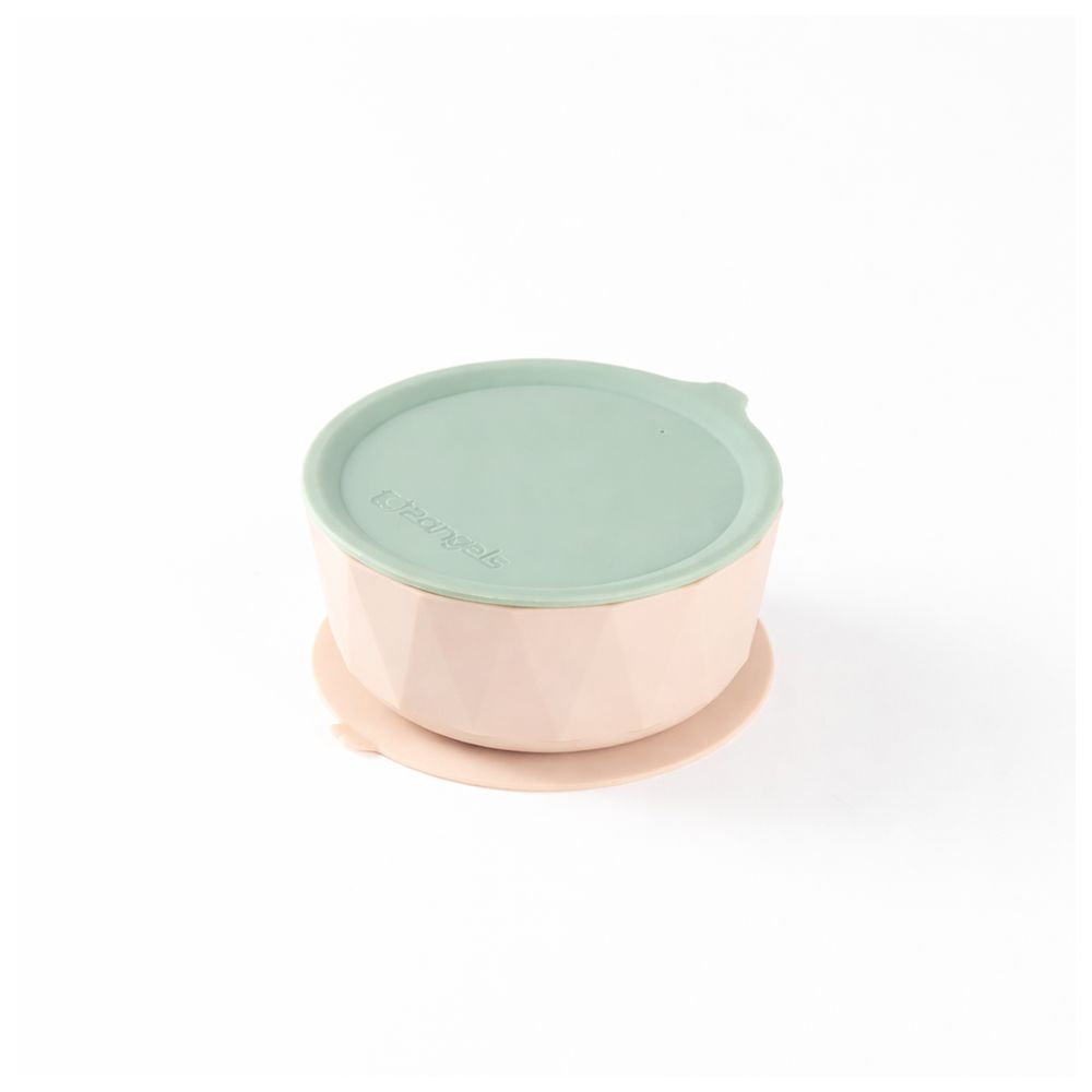 2angels - Silicone Suction Bowl with Lid, 2-Pack Spoons with Travel Case And Foldable Silicone Bib - Summer Leaf