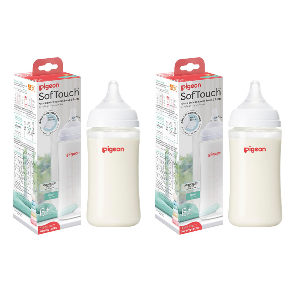 Pigeon - Softouch Wide Neck Feeding Bottle - White - 330 ml - Pack of 2