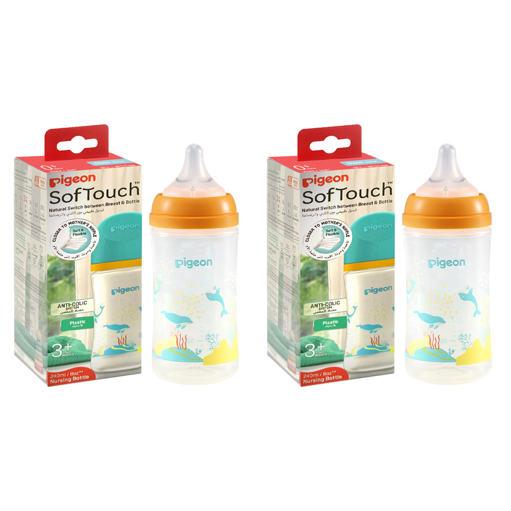 Pigeon - Softouch Wide Neck Feeding Bottle - Dolphin - 240 ml - Pack of 2
