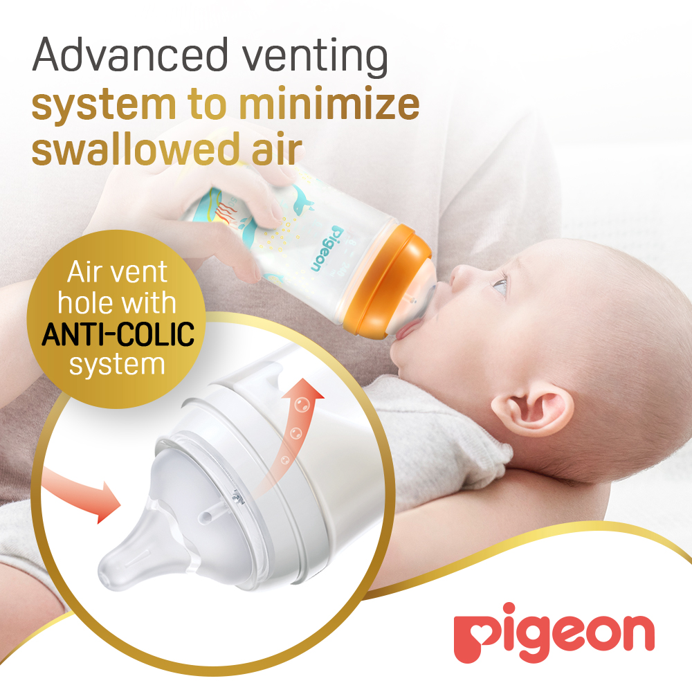 Pigeon - Softouch Wide Neck Feeding Bottle - Dolphin - 240 ml - Pack of 2