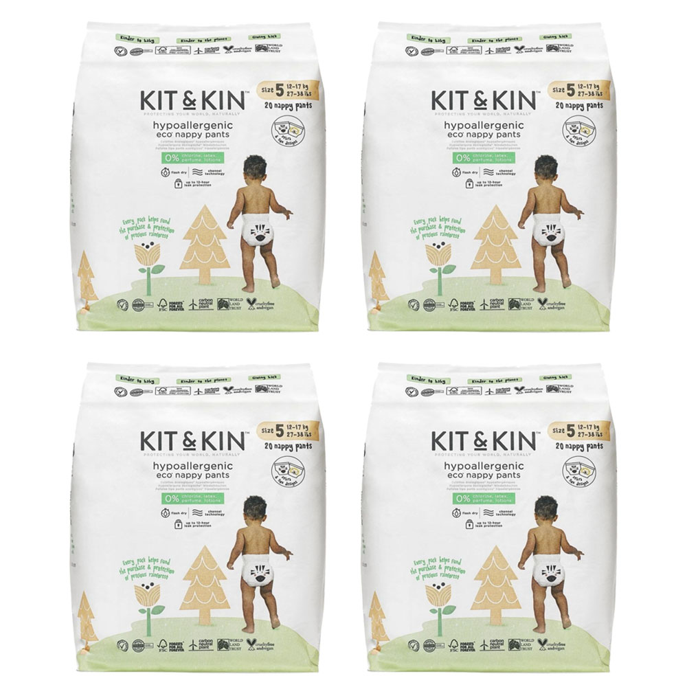 Kit & Kin - Eco Pull Up Diapers - Size 5 - Junior 12-17 kg - Pack of 4 - 80 Diapers
