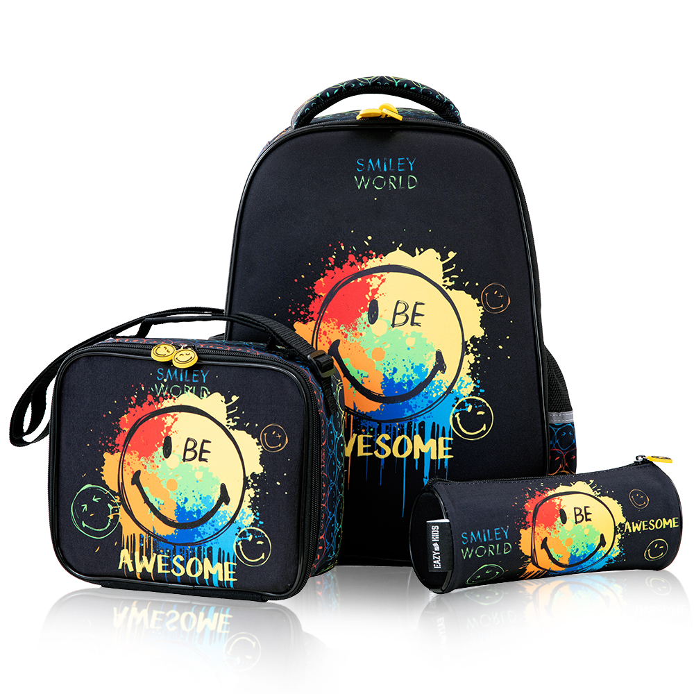 Eazy Kids - School Bag Combo Awesome - Set of 3 - Black - 17-Inch/43.5cm