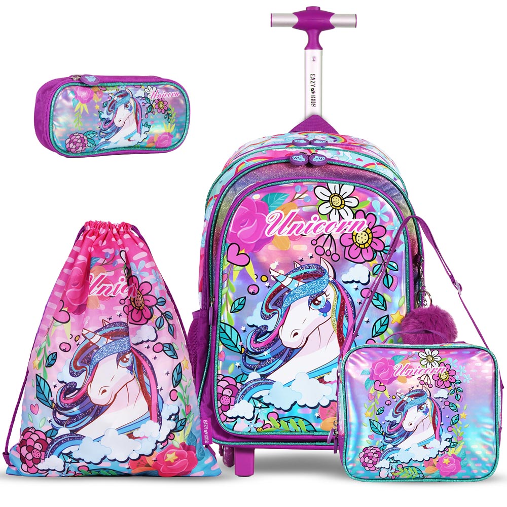 Eazy Kids - Backpack 17-Inch with Lunch Bag, Activity Bag & Pencil Case - Unicorn