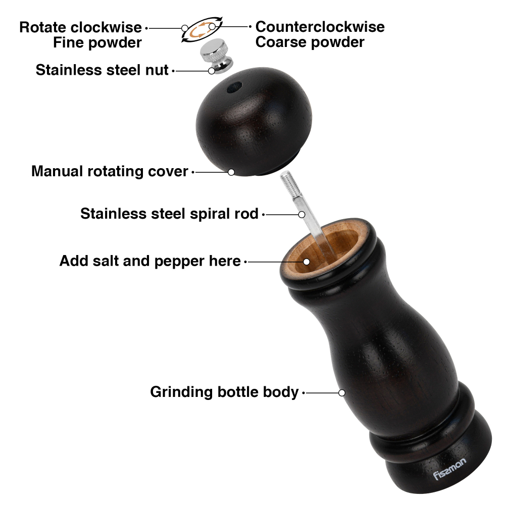 Fissman - Pepper Mill Rubber Wood Body With S/s Grinder - 11cm