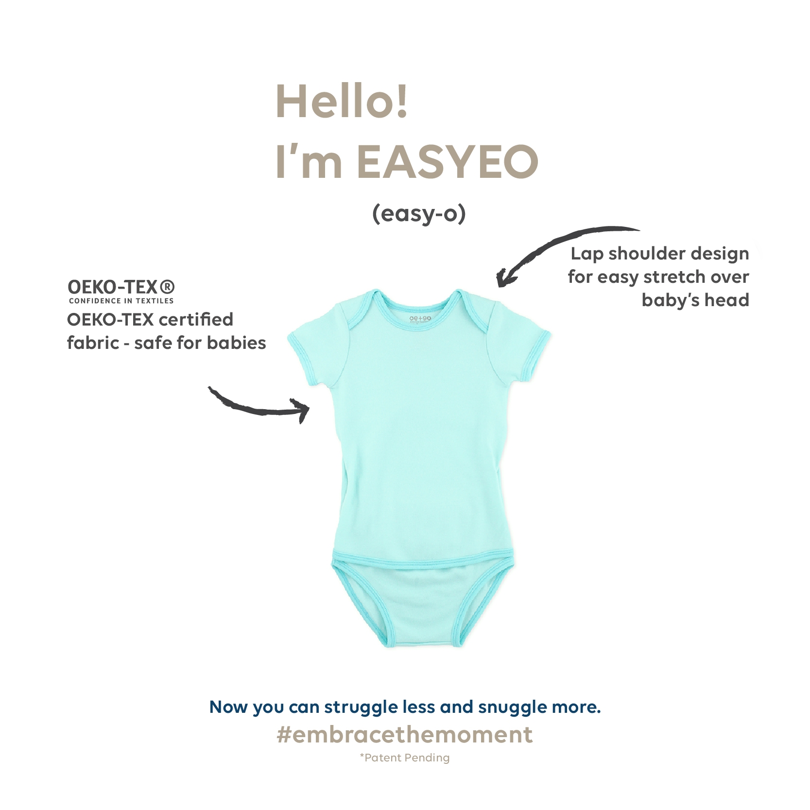 Oeteo - Easyeo Classic Short Sleeve Romper - Aqua Green