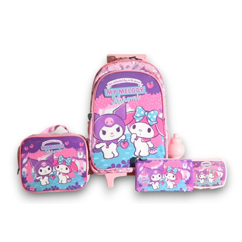 Hollywood Magic - Kuromi & Melody 5-In-1 Trolleybag With Lunchbag, Pencilcase, Lunchbox And Water Bottle