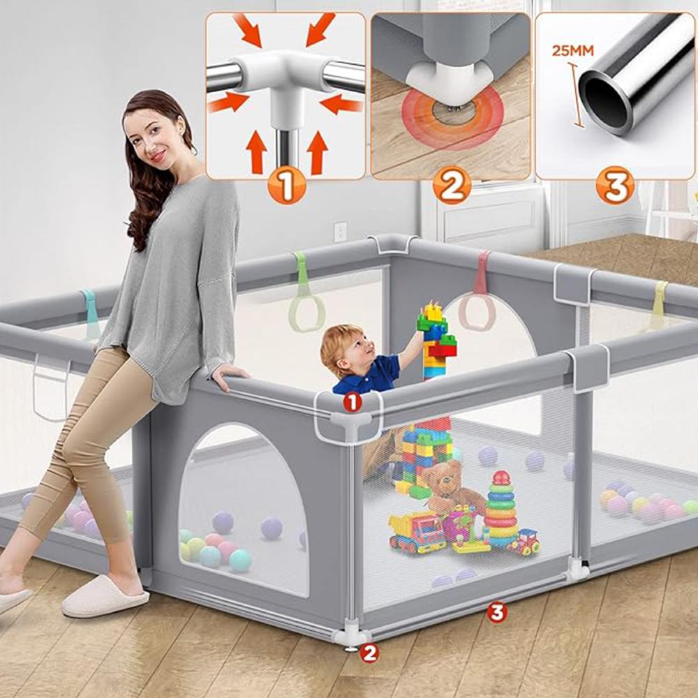 HOCC Plastic Playpen For Babies & Toddlers - Large - Grey