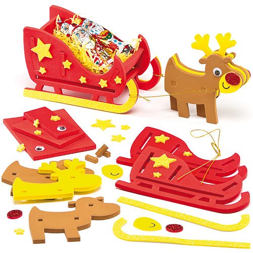 Baker Ross - 3D Reindeer & Sleigh Foam Kits - Pack of 2
