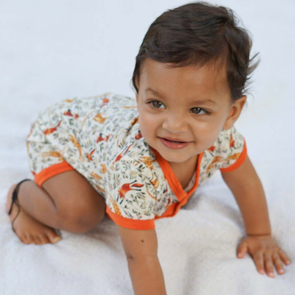 Issy & Lilo - Short Sleeve Bamboo Romper - Orange Leopard