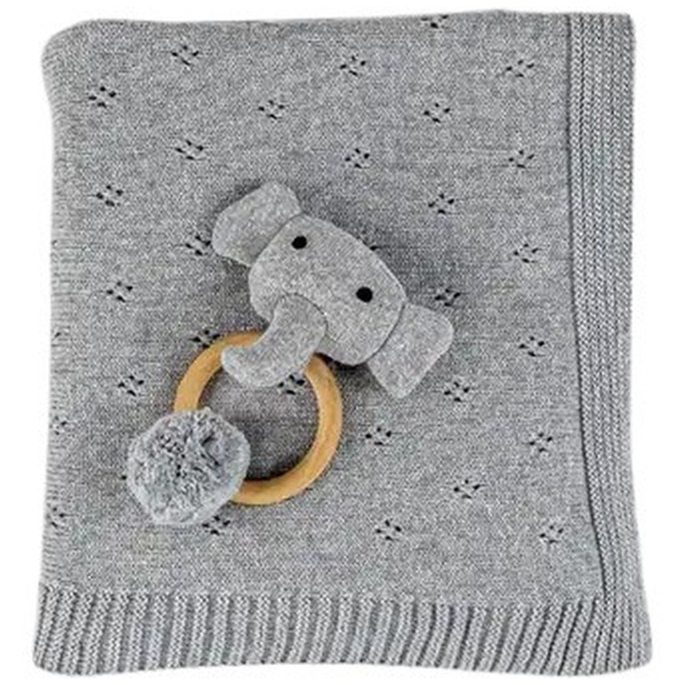 Bumble & Bird - Cozy Cocoon Knitted Organic Cotton Blanket With Rattle - Grey
