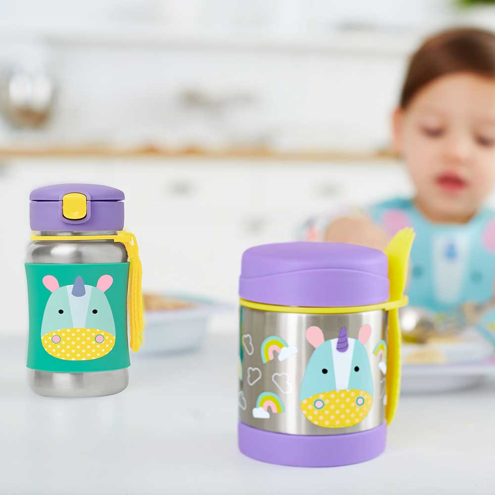 SkipHop Zoo Stainless Steel Straw Bottle - Unicorn - 350ml