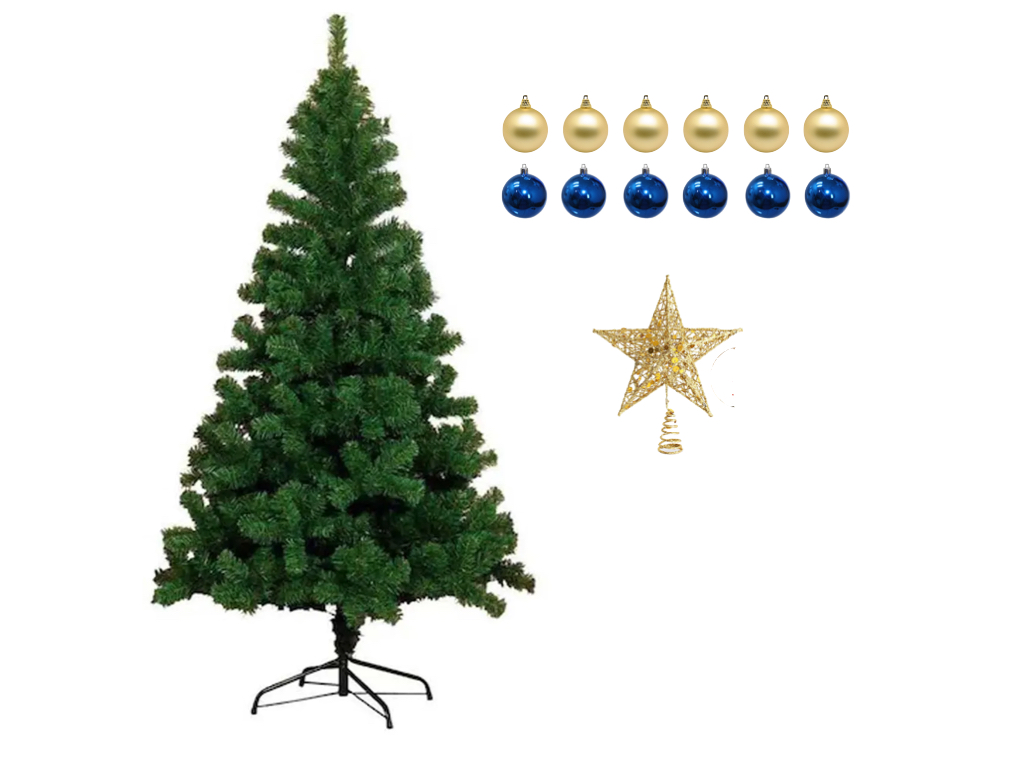 Merry Christmas - Christmas Pine Tree with Ornaments and Metal Stand - 5ft