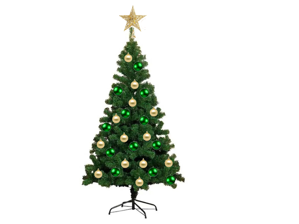 Merry Christmas - Christmas Pine Tree with with Ornaments and Metal Stand - 6ft