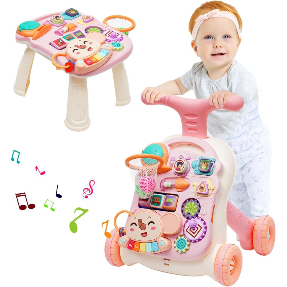 Little Angel - Learning Baby Walker with Musical Activity Board & Push - Pink