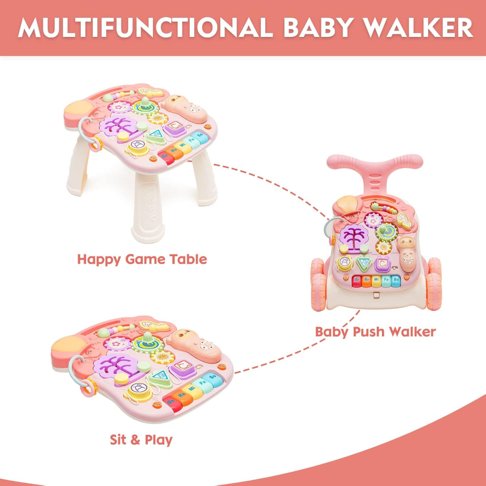 Little Angel - Learning Baby Walker with Musical Activity Board & Push - Pink
