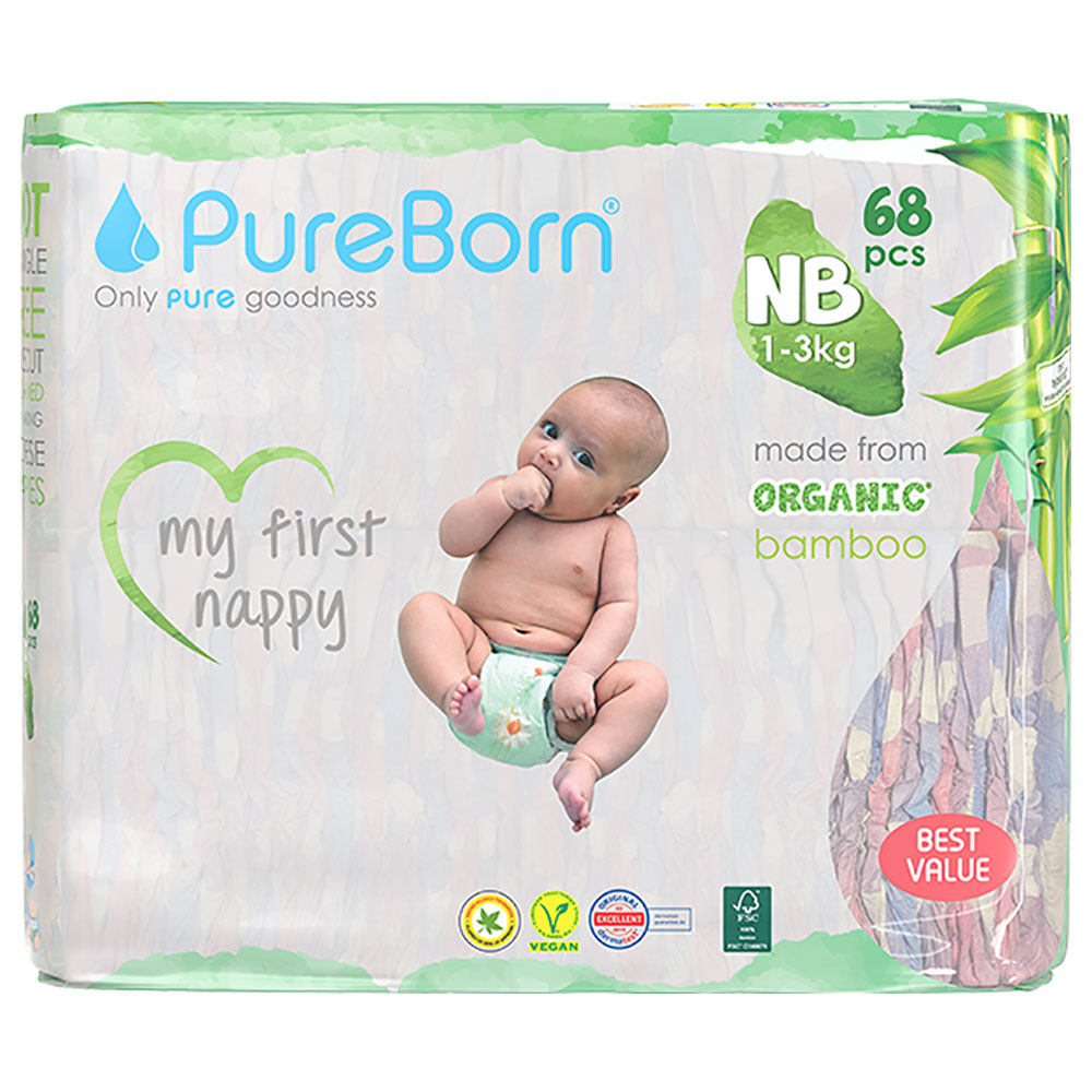 Pureborn New Born Double Pack 1-3kg Nappy 68's x 3 Bundle - Assorted