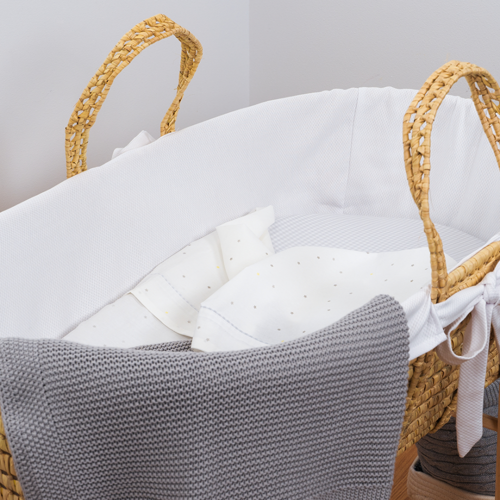 Bumble & Bird - Cotton Stars Baby Bedding For Moses Bassinets - Grey - 3pcs