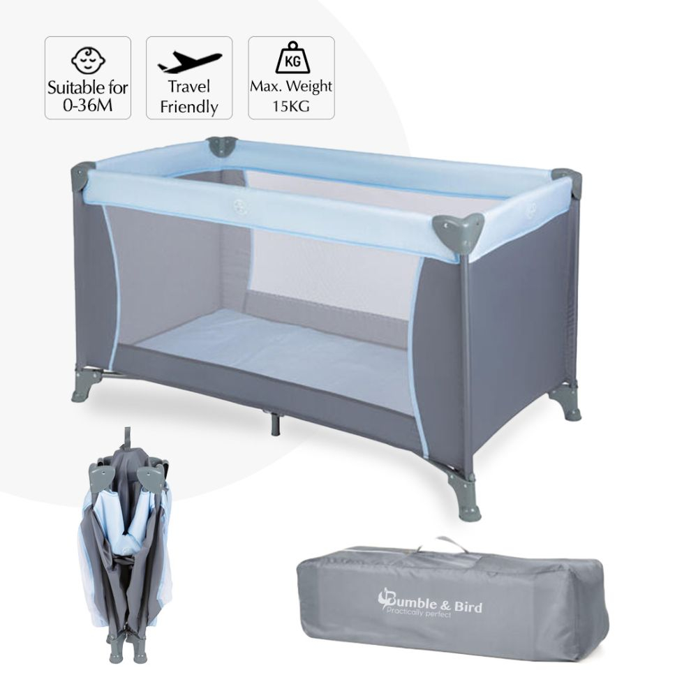 Bumble & Bird - 2-in-1 Pop-Up Travel Cot & Foldable Playpen - Grey
