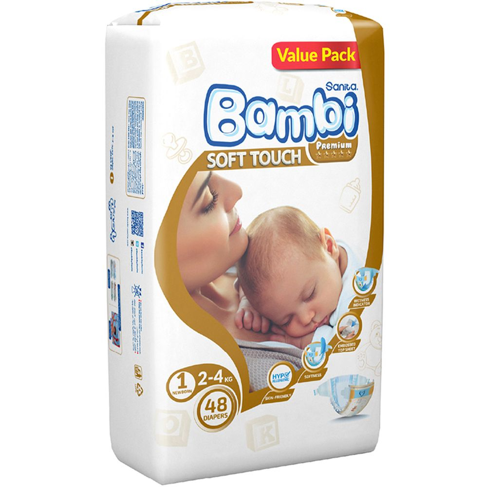 Sanita Bambi Baby Diapers Value,New Born, 2-4KG,48Count