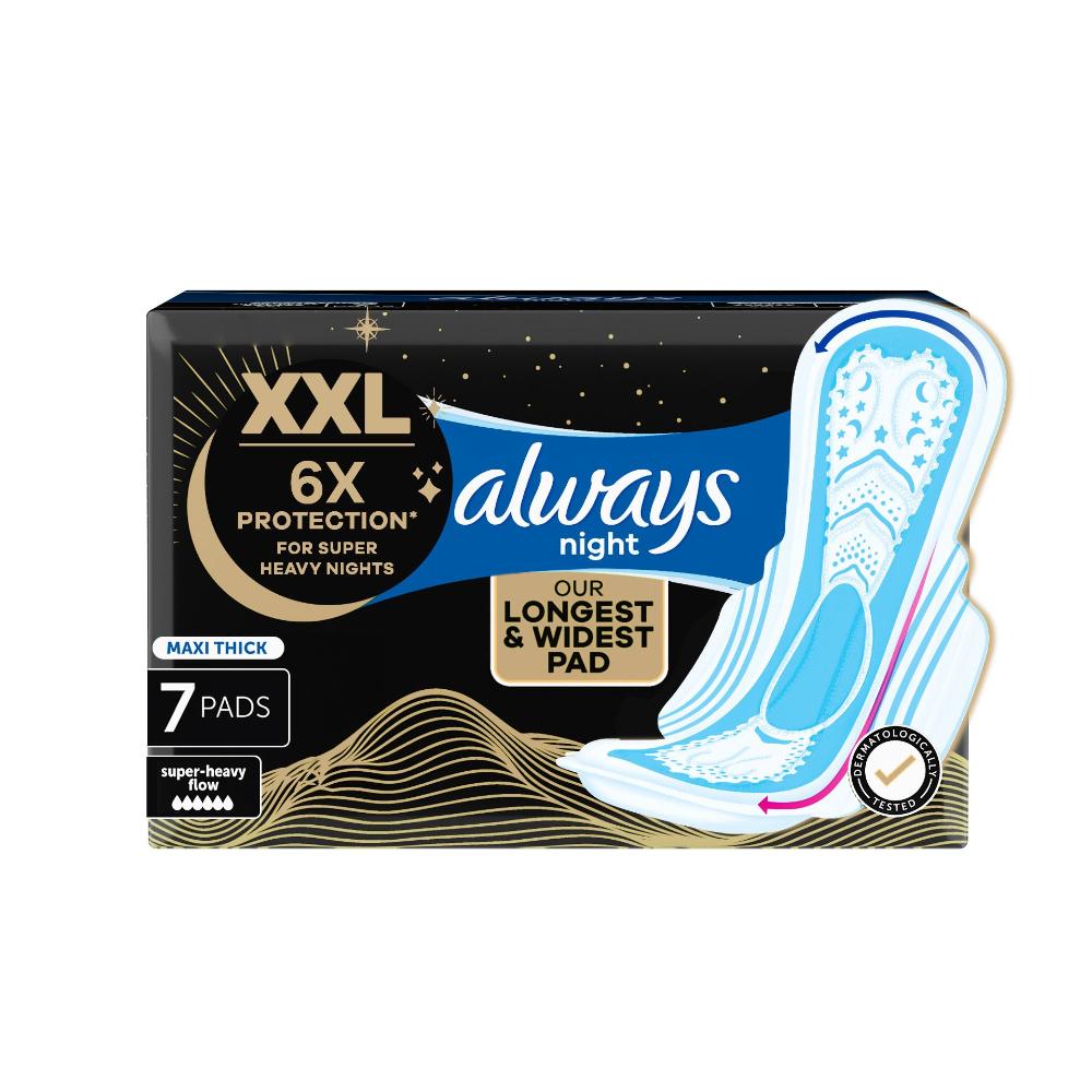 Always Dreamzz Pad Clean & Dry Maxi Thick, Night Long Sanitary Pads with Wings 7 Count