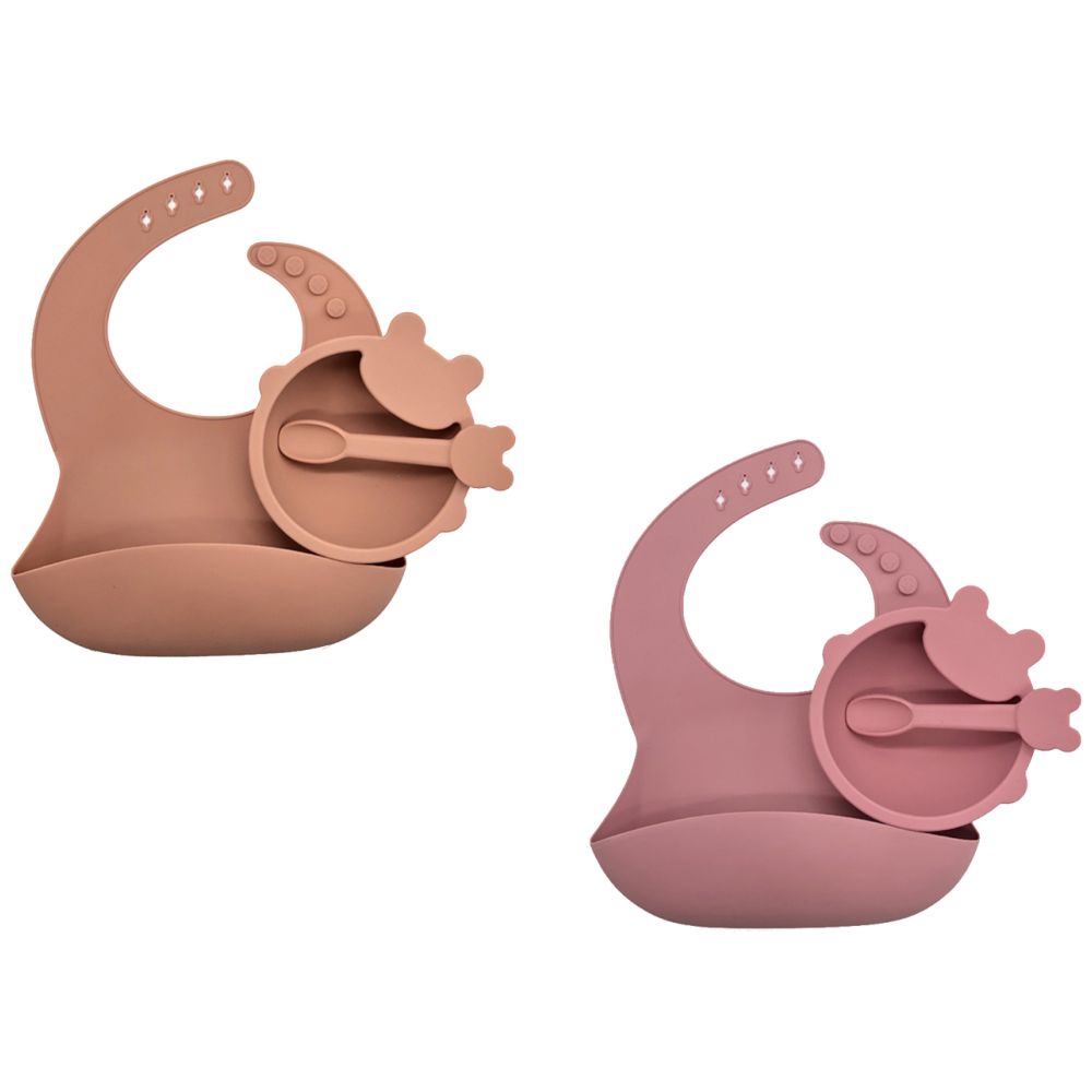 Pixie Baby Silicone Feeding Set Pack of 2 - Peach, Pink