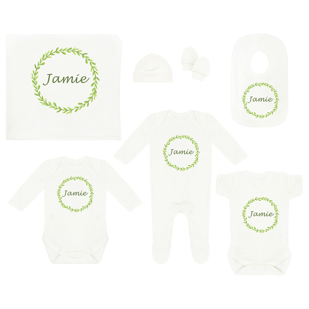 Mini Plum - Leaves Personalised Baby Set 7 Pieces